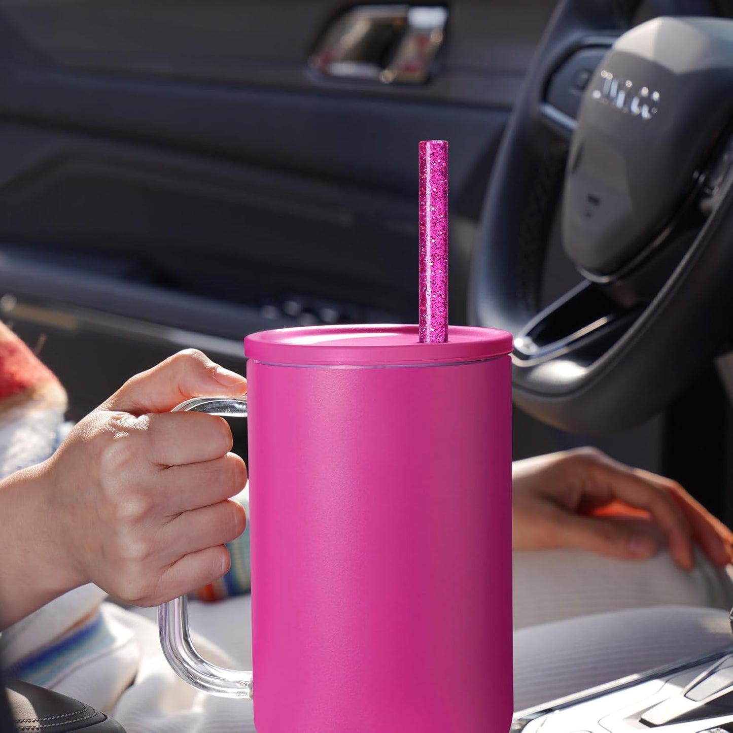 NiHome 12-Pack Glitter Replacement Straws for Stanley Tumbler 40OZ & 2 Cleaning Brushes Set, 12" Length BPA-Free Durable PETG Material for Various Beverages & Cups, Adds Sparkle to Your Drinks (Clear)
