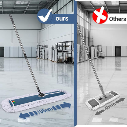 42" Commercial Dust Mop for Floor Cleaning, MASTERTOP Large Flat Mop with Long Handle, Sweeping Broom with 2 Different Mops Pads, Industrial Mop for Hardwood, Tile, Gym, Office, Mall, Warehouse