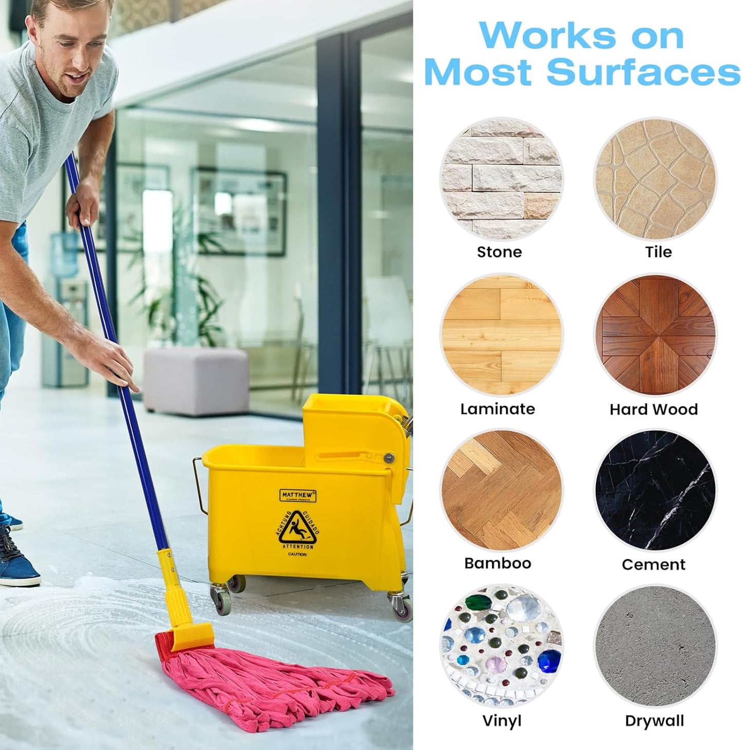 Matthew Cleaning Microfiber Tube Mop(Meduim,Blue,3Pack) Heavy Duty Mop Head Replacement,Excellent Absorbency,Premium launderability,Reusable,Loop end for Home,Commercial&Industrial Use