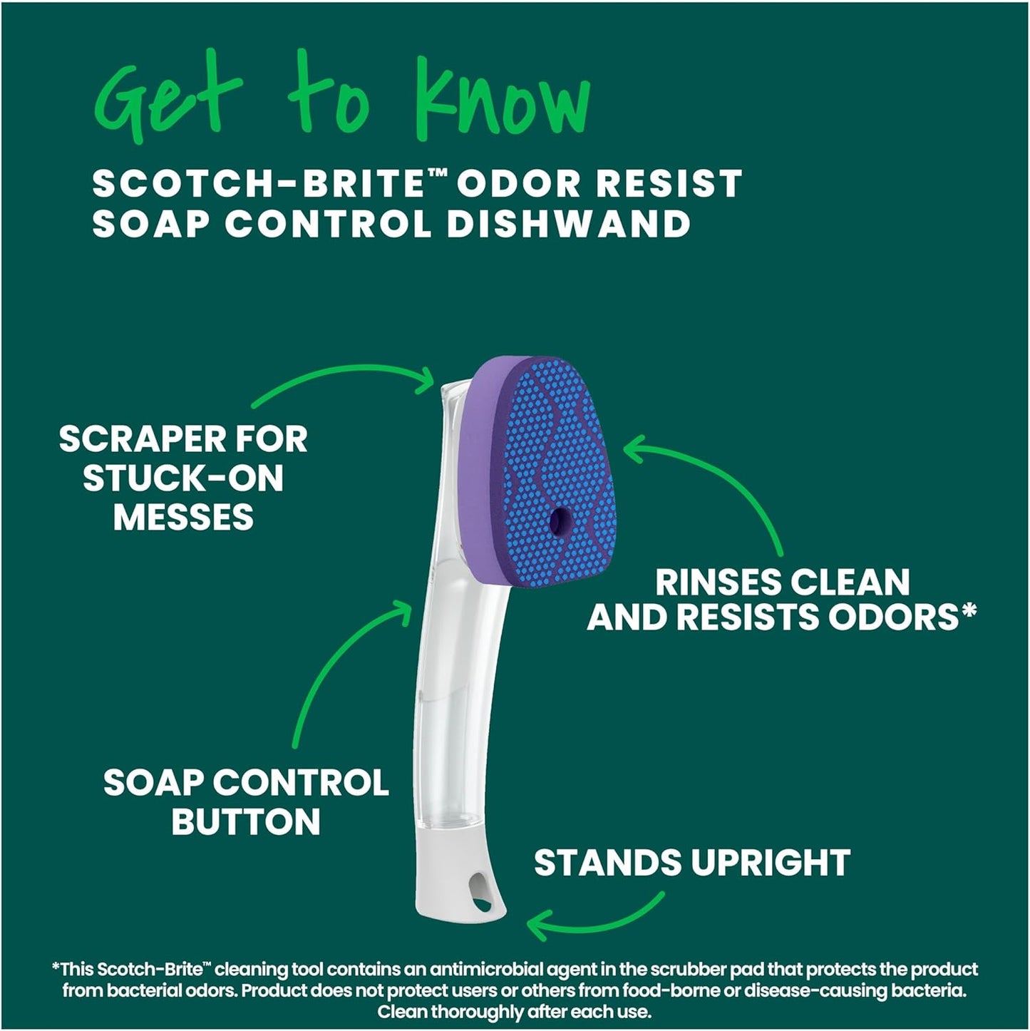 Scotch-Brite Advanced Soap Control Non-Scratch Dishwand Kit, 1 Dish Wand & 5 Sponge Refills, Prevents Soap from Leaking, Leak-Free Guarantee, Best for Nonstick Pots and Pans, Glass, Tubs, & Showers