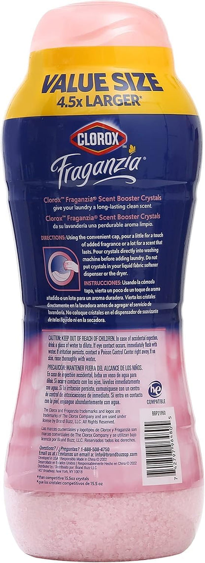 Clorox Fraganzia Laundry Scent Booster Crystals, In-Wash Fragrance Beads for Fresh-Smelling Clothes & Linens, Safe for All Fabrics & Colors, Easy-Pour Bottle, Vanilla Scent, 18 Oz, 2 Pack