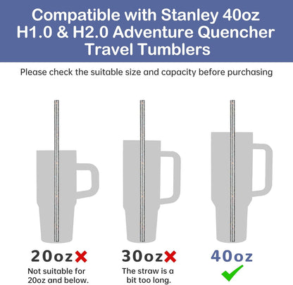 NiHome 12-Pack Glitter Replacement Straws for Stanley Tumbler 40OZ & 2 Cleaning Brushes Set, 12" Length BPA-Free Durable PETG Material for Various Beverages & Cups, Adds Sparkle to Your Drinks (Clear)