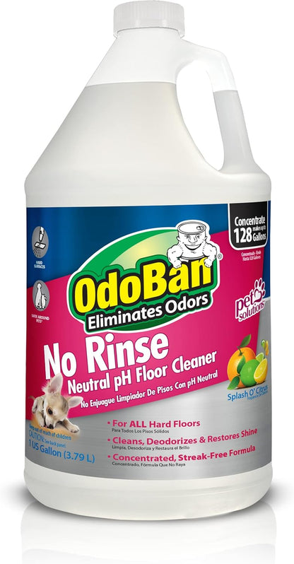 OdoBan Pet Solutions No Rinse Neutral pH Floor Cleaner Concentrate, Made in the USA, Splash O' Citrus Scent, 2 Gallons