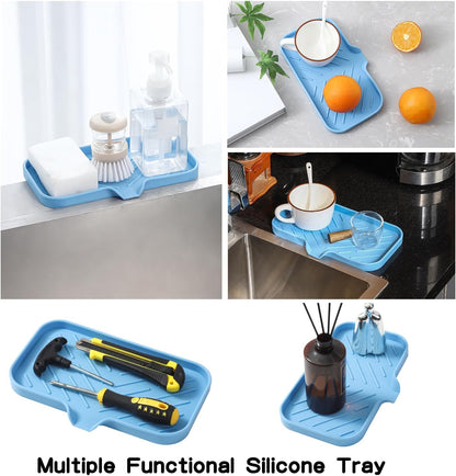 MicoYang Silicone Bathroom Soap Dishes with Drain Spout-Bathroom and Kitchen Sink Organizer,Sponge Holder,Dish Soap Tray,Perfect for Dispenser,Scrubber,Bottle,Cup on Sink or Counter-Black 4.9"×3.2"