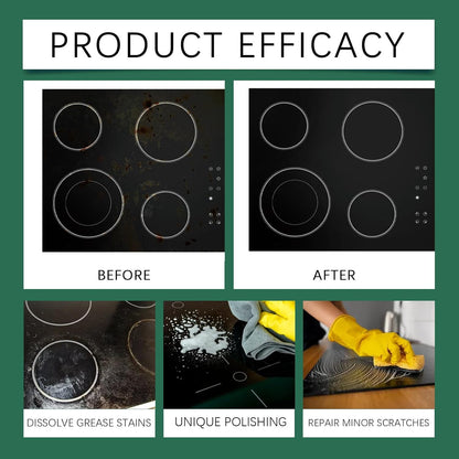 Glass Cooktop 3-in-1 Cleaner Kit, Removes Grease & Burnt-On Food, Safe for Gas, Induction, Electric Cooktops & Air Fryers, Stove Top Polish and Shine, Multi-purpose Cleanser (300g) (1)