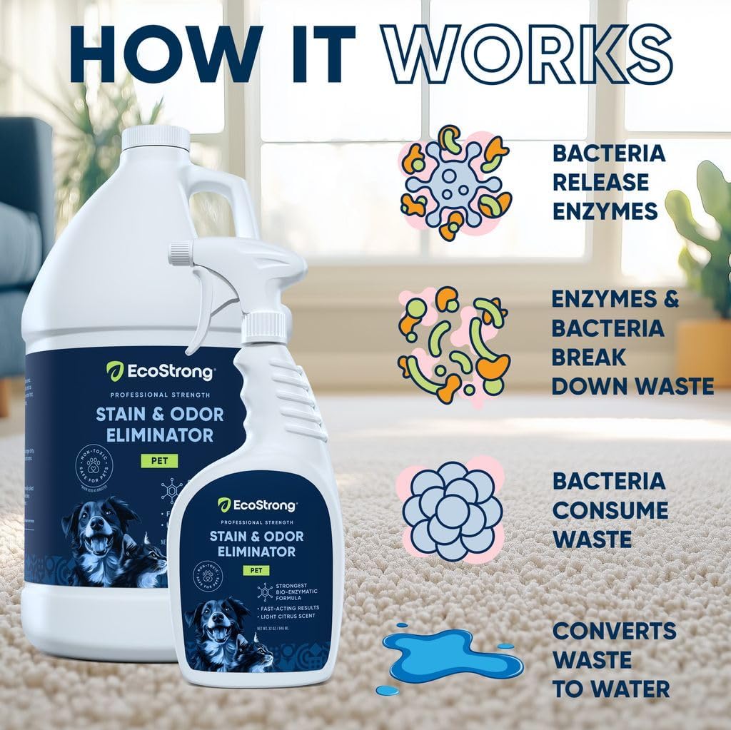 Eco Strong Pet Stain and Odor Remover - Cat Urine Enzyme Cleaner Destroyer, Urine Destroyer for Dogs, Pet Urine Enzyme Cleaner - 128 Oz