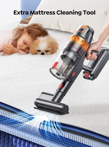 Cordless Vacuum Cleaner, 650W 55KPA 70Min with Extra Mattress Cleaning Tool, Stick Vacuum Cleaners for Home, Self-Standing, Wall Mount Charging, Rechargeable Vacuum Cordless for Floor Pet Hair Carpet