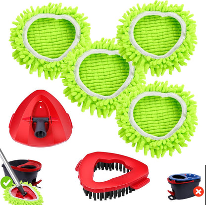 4 Packs Spin Mop Replacement Heads Compatible with Ocedar RinseClean 2-Tank System, 30-58" Mop Handle,Mop Scrub Brush and Base Combo Set,Mopping Refills Easy to Replace and Cleaning