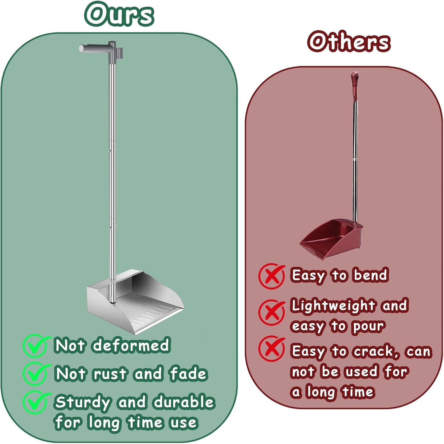 Metal Broom with Dustpan Combo Set-Long Handle Broom with Dustpan,Heavy Duty Standing Dust Pan & Soft Bristles Brooms,Indoor Outdoor Dust Pan Brooms for Home Office Lobby Floor