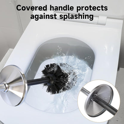 Bronze Toilet Brush and Holder，Extra Long Handled Toilet Brush for Bathroom，Stainless Steel Heavy Duty Toilet Bowl Brush,Deep Cleaning Modern Toilet Cleaner Brush -Space Saving, Covered Brush, Durable
