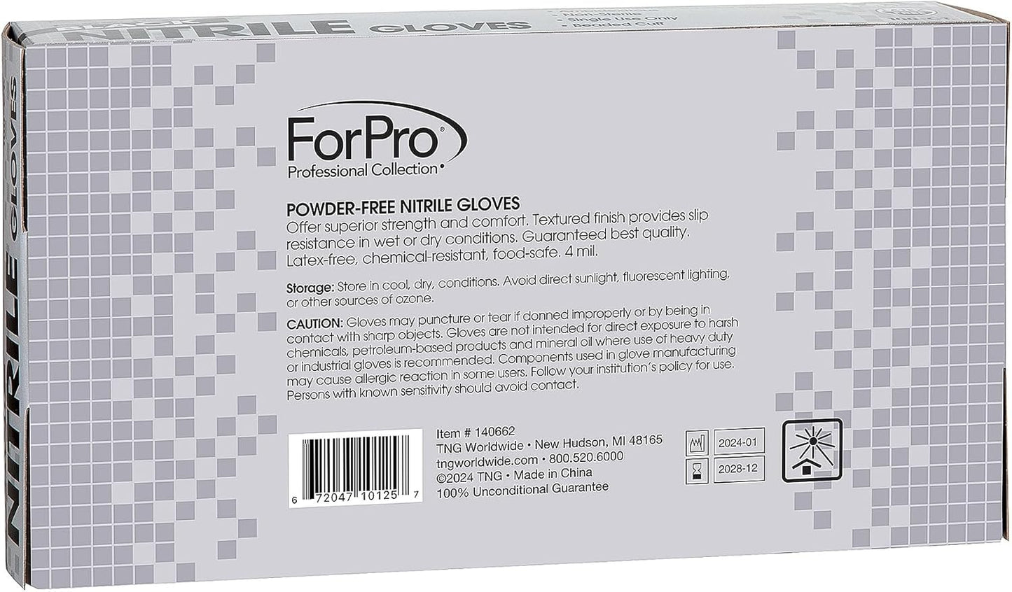 ForPro Disposable Nitrile Gloves, Chemical Resistant, Powder-Free, Latex-Free, Non-Sterile, Food Safe, 4 Mil