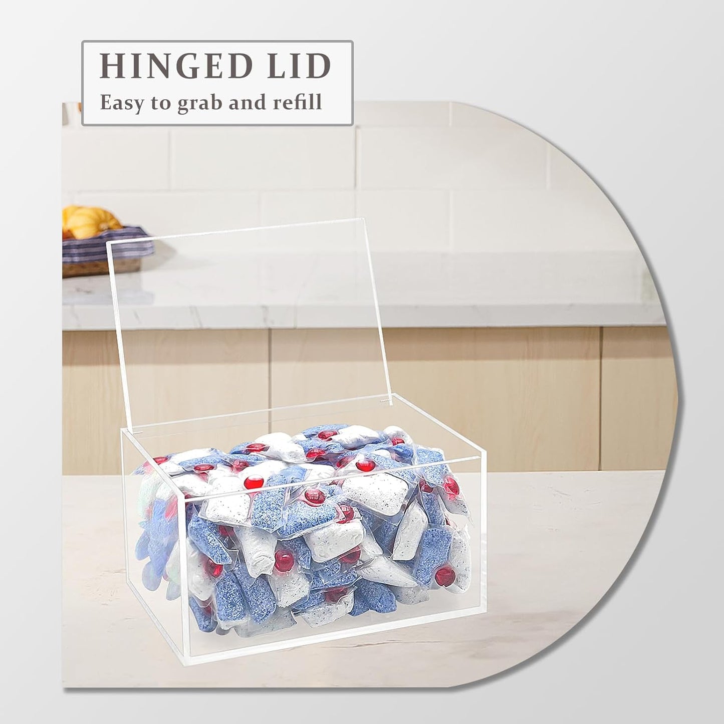 Bigfety Dishwasher Pod Holder Acrylic with Hinged Lid, Modern Style Dishwasher Cleaner Tablets Container Box for Detergent, Clear