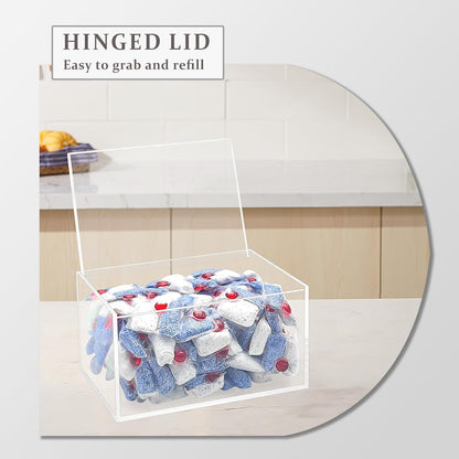 Bigfety Dishwasher Pod Holder Acrylic with Hinged Lid, Modern Style Dishwasher Cleaner Tablets Container Box for Detergent, Clear