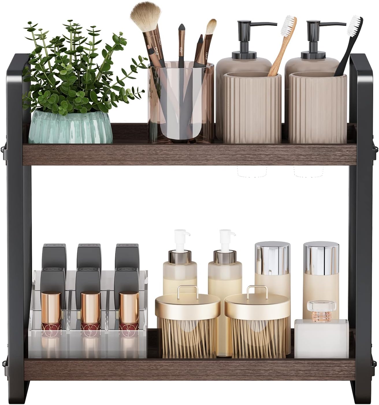 HNRLOY Bathroom Counter Organizer,Bathroom Countertop Organizer,Counter Shelf,Countertop Storage,Organization and Storage,Makeup Shelf,Sink Caddy(Brown 3 Tier)
