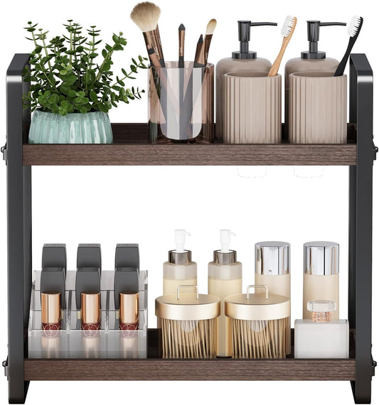 HNRLOY Bathroom Counter Organizer,Bathroom Countertop Organizer,Counter Shelf,Countertop Storage,Organization and Storage,Makeup Shelf,Sink Caddy(Brown 3 Tier)