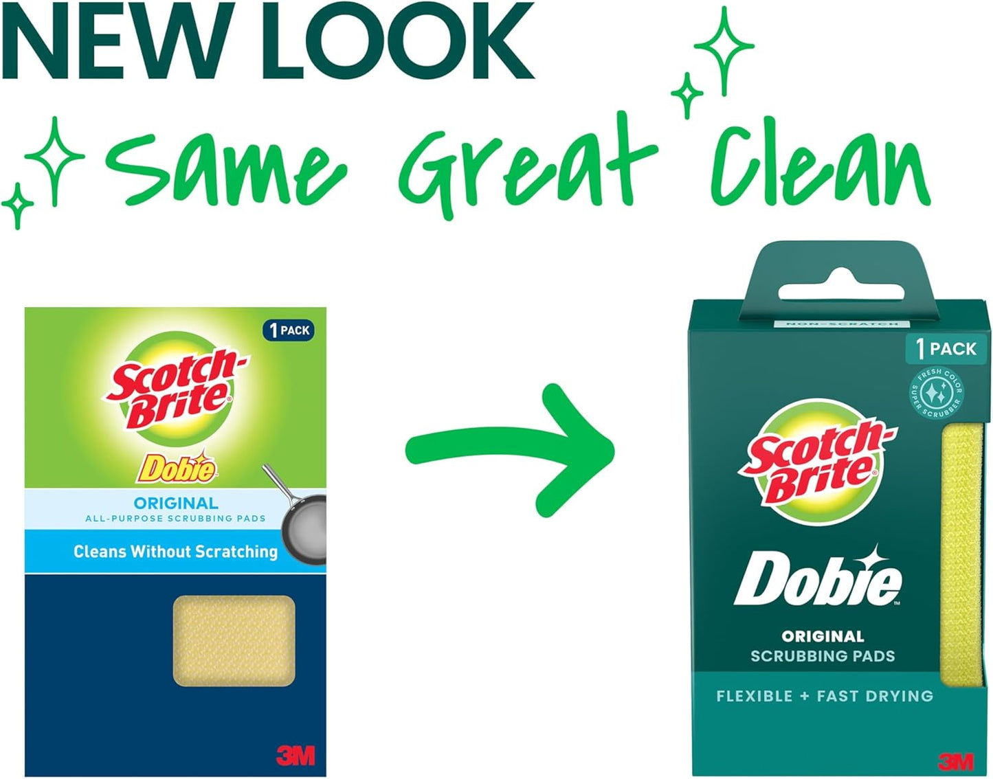 Scotch-Brite Dobie Non-Scratch All-Purpose Scrub Pads, 12 Total Pads (6 Packs of 2), Reusable Scouring Sponges for Kitchen & Bathroom, Safe on Non-Stick Cookware, Yellow