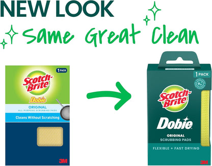 Scotch-Brite Dobie Non-Scratch All-Purpose Scrub Pads, 12 Total Pads (6 Packs of 2), Reusable Scouring Sponges for Kitchen & Bathroom, Safe on Non-Stick Cookware, Yellow