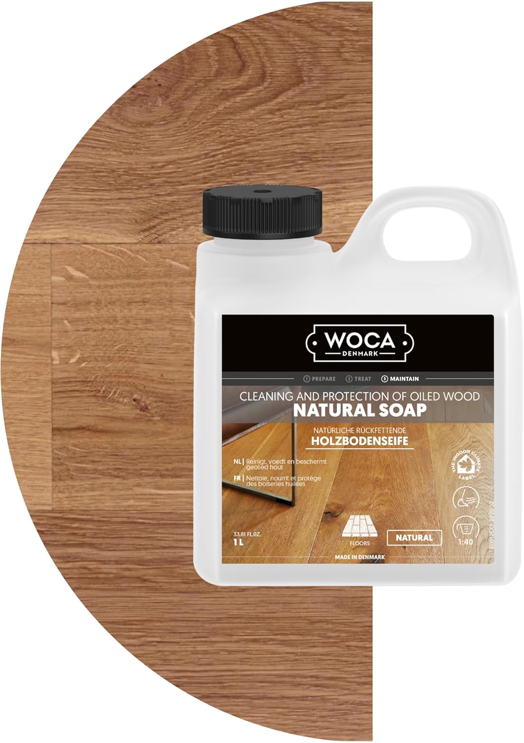 WOCA Natural Soap, Natural 1L - Concentrated Wood Cleaner for oil finished hardwood floors, tables, millwork, cutting boards, countertops and butcher block