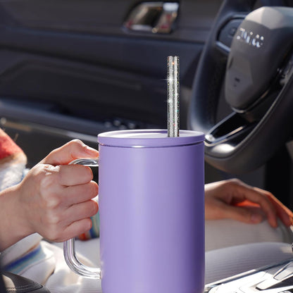 NiHome 12-Pack Glitter Replacement Straws for Stanley Tumbler 40OZ & 2 Cleaning Brushes Set, 12" Length BPA-Free Durable PETG Material for Various Beverages & Cups, Adds Sparkle to Your Drinks (Clear)