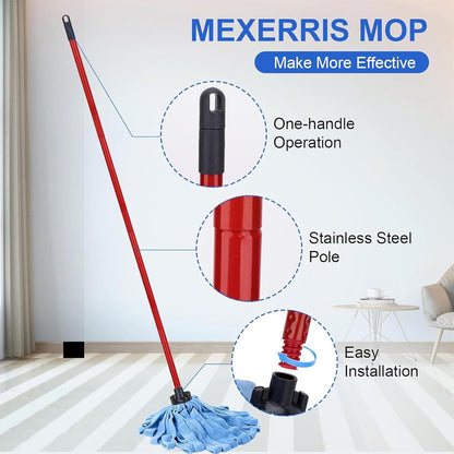 Microfiber Mop - 1 Mop Handle & 3 Blue Microfiber Mop Heads Replacement, Compatible with All Standard US Threading Pole Mop Handles for Floor Cleaning