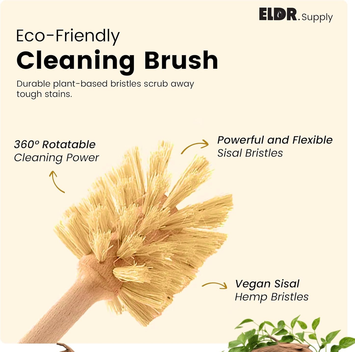 ELDR Supply Bottle Brush, 14in Extra Long German Beechwood Handle, Strong Hemp Bristles, Zero Waste, Cleans and Scrubs Hard to Reach Wide Mouth Jars, Glasses, and Tumblers