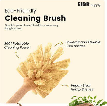ELDR Supply Bottle Brush, 14in Extra Long German Beechwood Handle, Strong Hemp Bristles, Zero Waste, Cleans and Scrubs Hard to Reach Wide Mouth Jars, Glasses, and Tumblers