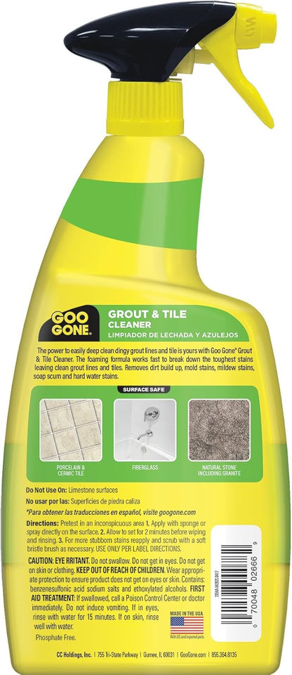 Goo Gone Grout & Tile Cleaner - 28 Ounce - Removes Tough Stains Dirt Caused By Mold Mildew Soap Scum and Hard Water Staining - Safe on Tile Ceramic Porcelain