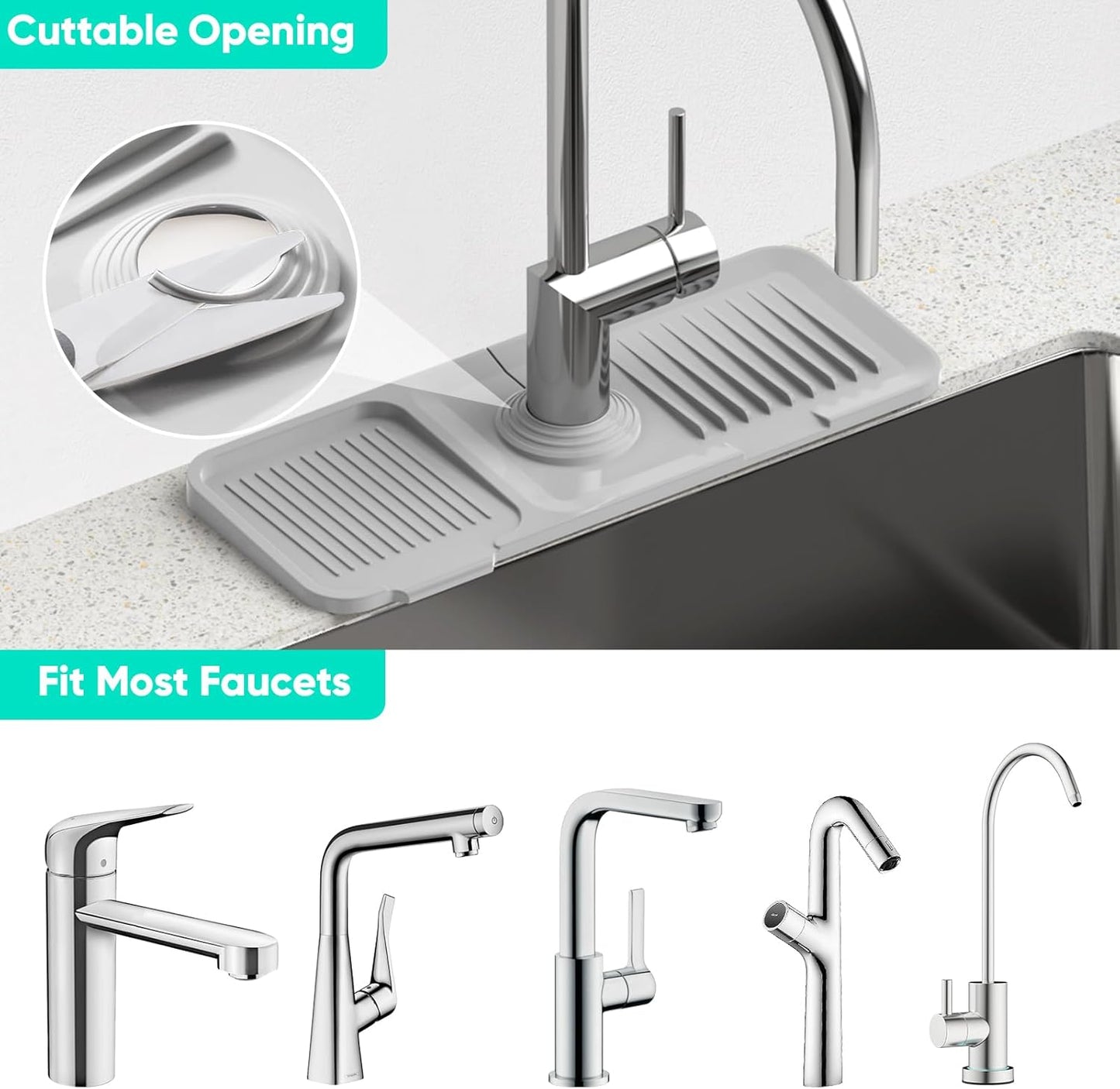 24 Inch Longer Faucet Mat for Kitchen Sink, 5° Slope Fast Self-draining, Kitchen Sink Splash Guard Silicone Sink Faucet Mat Splash Guard Kitchen Sink Area Tidy Splash Faucet Guard Draining Mat