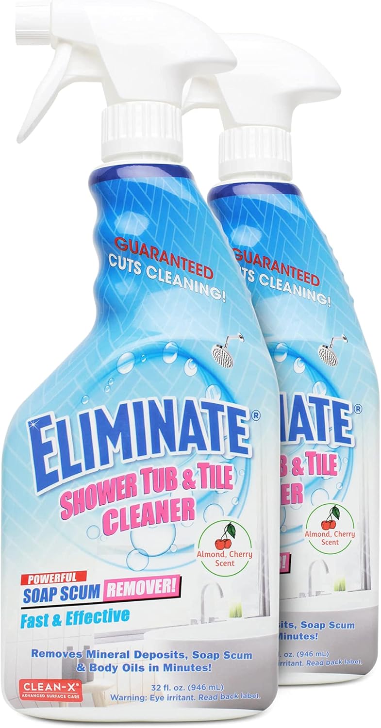 Clean-X Eliminate Shower Tub & Tile Cleaner- 32 fl oz. - Shower Cleaner. Powerful Cleaner removes soap scum and hard water minerals by UNELKO Invisible Shield (2 Pack)