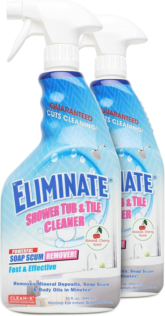Clean-X Eliminate Shower Tub & Tile Cleaner- 32 fl oz. - Shower Cleaner. Powerful Cleaner removes soap scum and hard water minerals by UNELKO Invisible Shield (2 Pack)