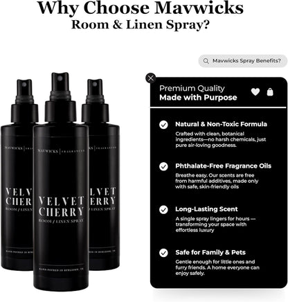 Mavwicks Fragrances - (Luxe) Linen & Room Spray (8oz) – Bedroom & Home Fragrance Mist, Long-Lasting Freshness To Brighten Up Your Space, Fabric & Air Freshener, Aromatherapy Scent Spray