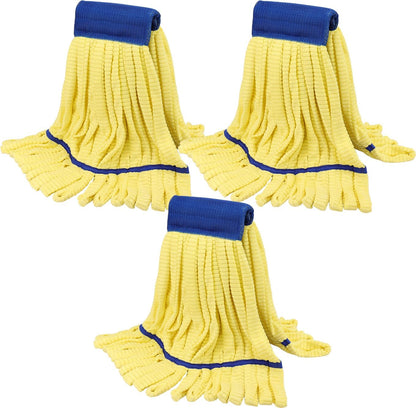 Heavy Duty Commercial Mop Head Replacement Microfiber Tube Mop Heads for Floor Cleaning: 3 Packs Looped End Wet Mop Head Refill for Home Commercial Industrial Use (Yellow)