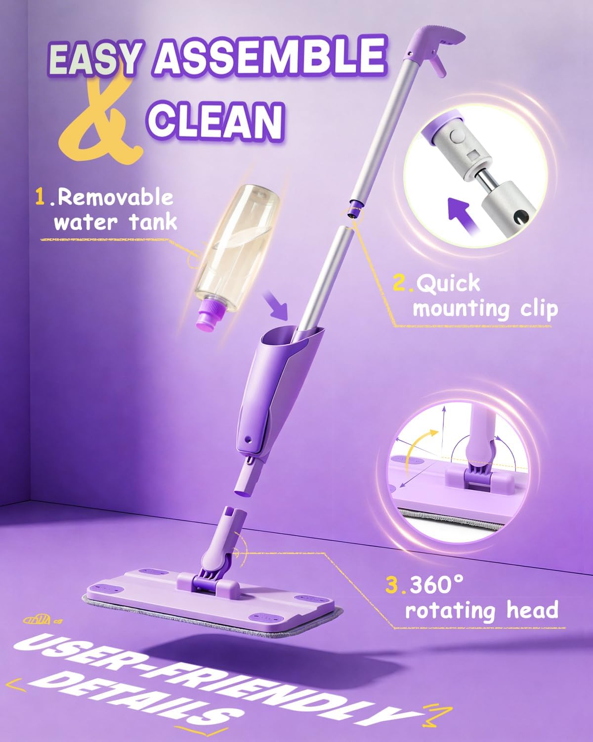 Toddler Spray Mop-Montessori Toys Mini Size Cleaning Mini Mop that Really Spray -Kid Pretend Play Toys Gift for Toddlers Girls Boys