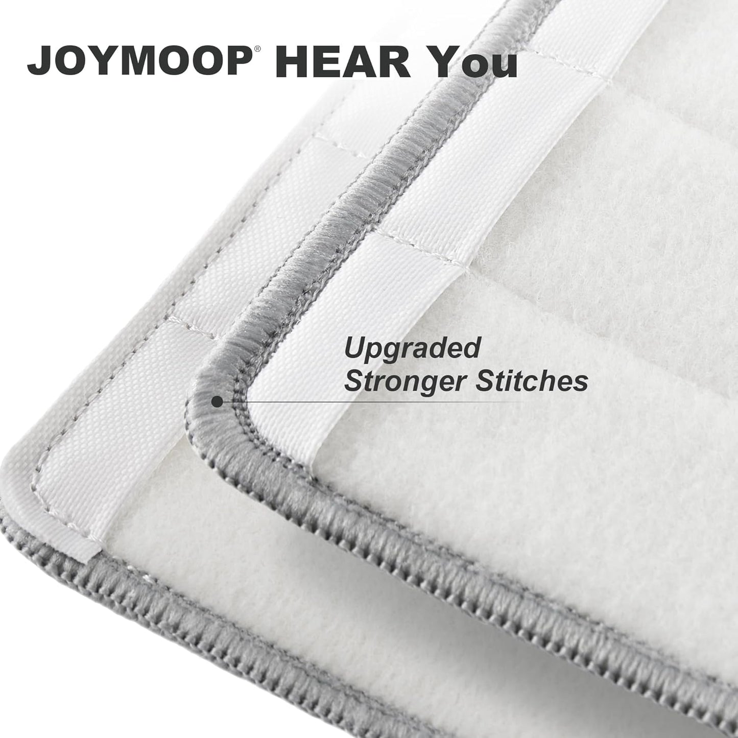 JOYMOOP 17.7-Inch Microfiber Flat Mop Replacement Pads – Washable Reusable Grey & Stripe, Pack of 4 Heavy-Duty Wet & Dry Refill for JOYMOOP Flat Mop & Bucket System