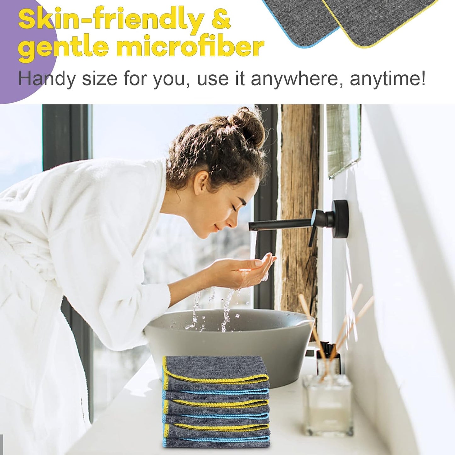 Glass Polishing Cloth Streak Free Miracle Cleaning Cloth Lint Free Microfiber Cleaning Rags for Glasses Kitchen Dish Mirrors Easy Clean, Pack of 6, 12" x 12"