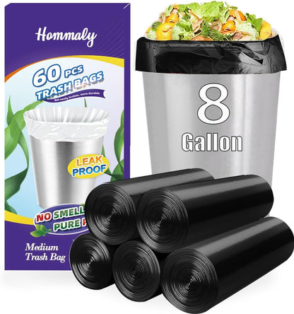 Hommaly 2 Gallon (1.8-2 Gal)120 pcs Small Clear Trash Bags, Strong 1.8 Gallon Garbage Bags, Bathroom Trash Can Bin Liners Unscented, Mini Plastic Bags for Office, Waste Basket Liner,Fit 6,7,8 Liters