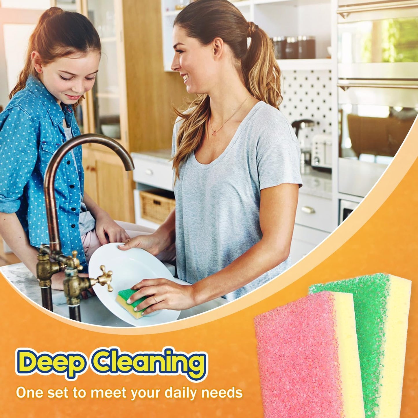 LAUNDRYLUX Scrub Sponge, Dual-Sided Temperature-Responsive Scrubber - Non-Scratch - Multipurpose Dish Sponges for Kitchens, Bathrooms, and Outdoor Use - 3 Pack