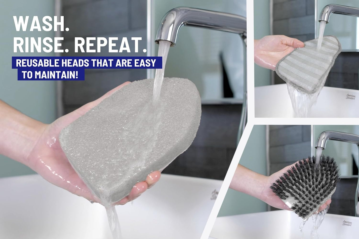 Moku Home Shower Scrubber 3 in 1 Extendable Long Handle 58" Cleaning Brush - Non Scratch Shower Brush for Cleaning Bathroom Kitchen Toilet Wall Tub Tile (Gray)