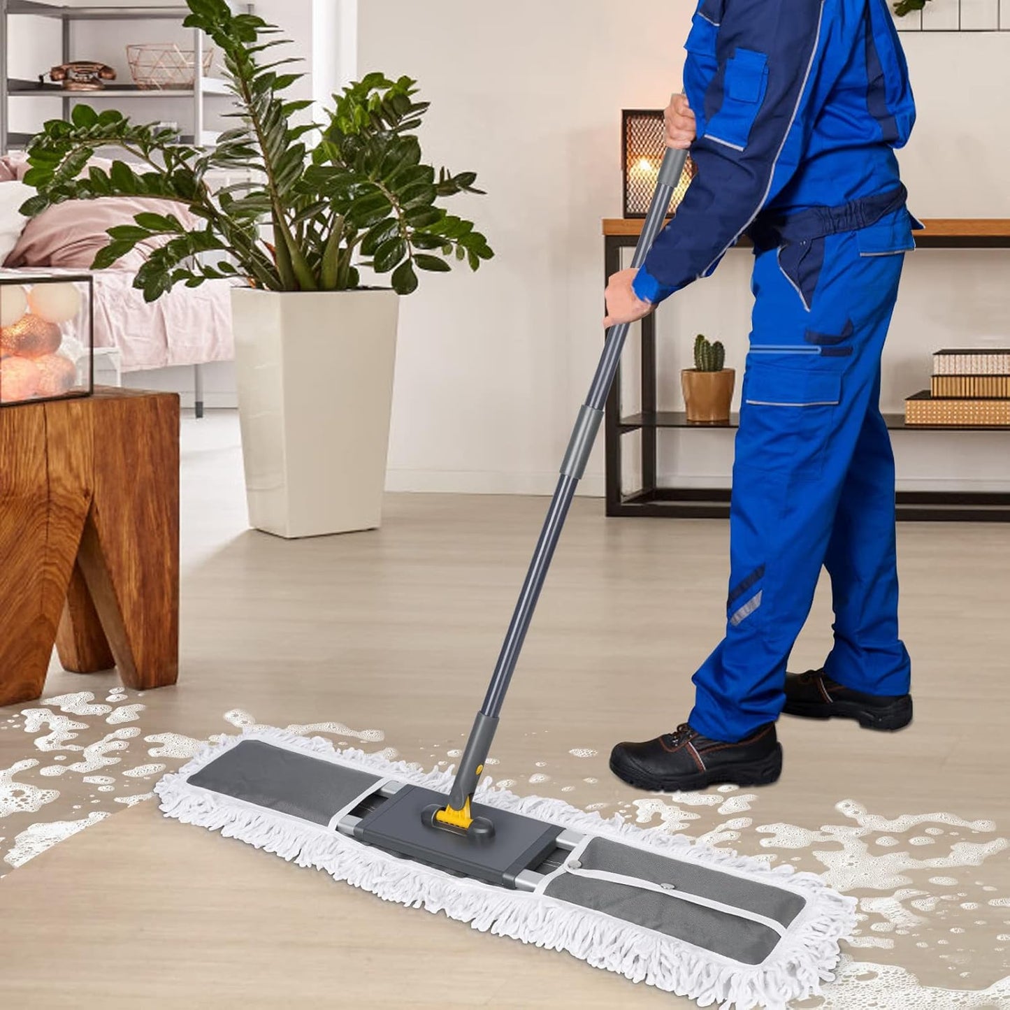 42" Commercial Dust Mop for Floor Cleaning, MASTERTOP Large Flat Mop with Long Handle, Sweeping Broom with 2 Different Mops Pads, Industrial Mop for Hardwood, Tile, Gym, Office, Mall, Warehouse