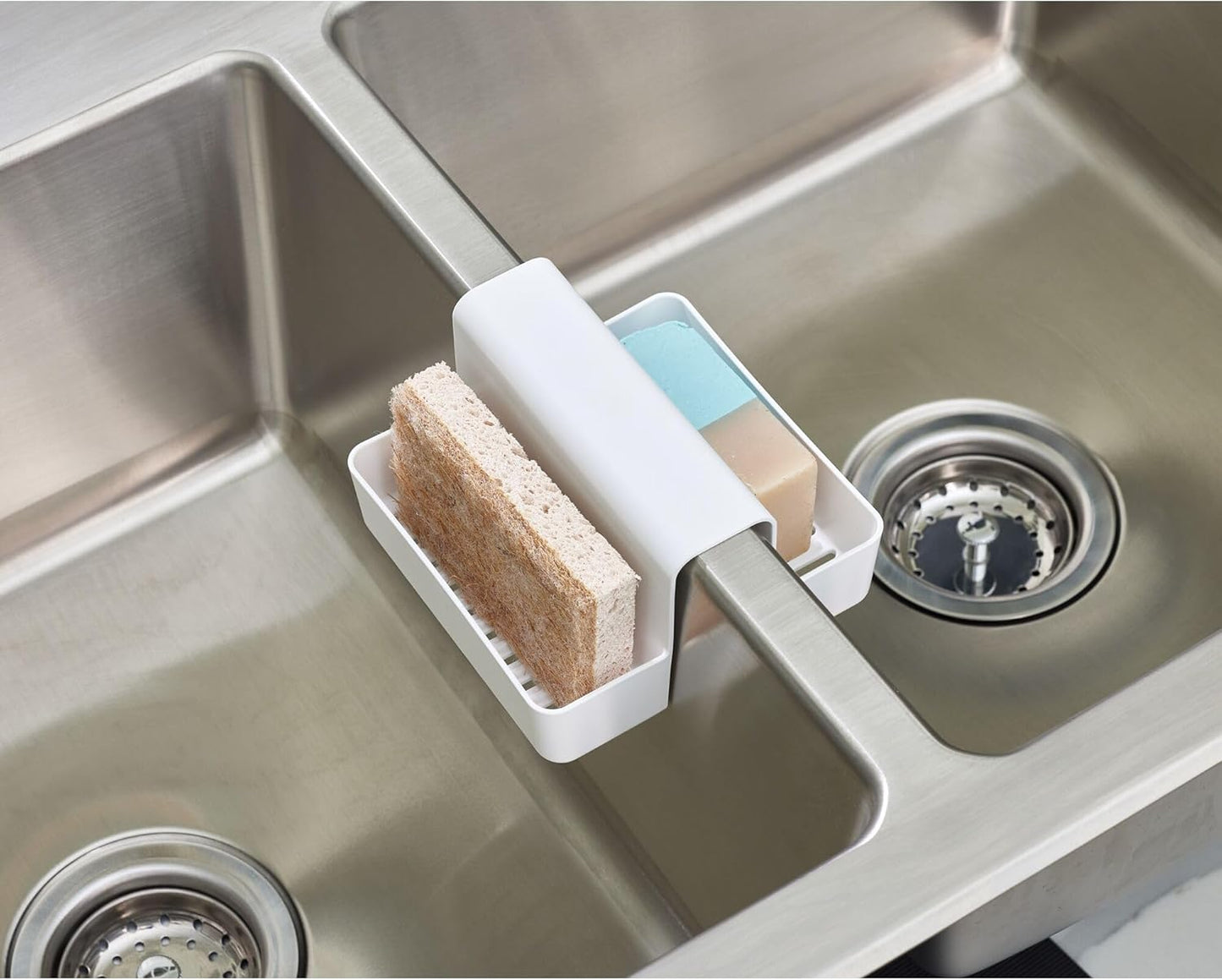 iDesign Recycled Plastic Double Suction Sink Caddy, White