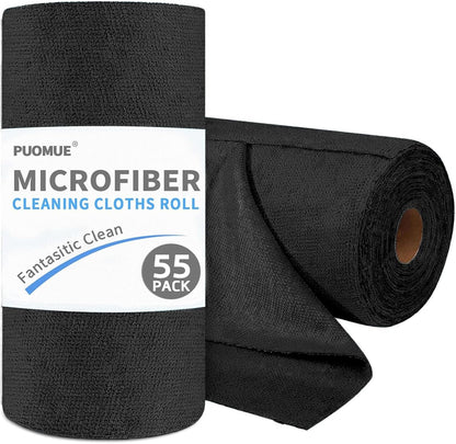 Puomue 55 Pack Microfiber Cleaning Cloth Roll, Tear Away Reusable Towels, 11" X 9", Ultra Absorbent & Lint Free Microfiber Cloth for Cleaning Cars, Kitchen, Window, Home and Shop, Grey