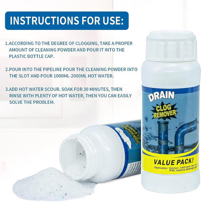 Powerful Fast-Acting Drain Cleaner Powder – Sink and Drain Clog Remover for Kitchen & Toilet Pipes – Deep Cleaning Formula, Fast Foaming, Heavy-Duty Clog Remover