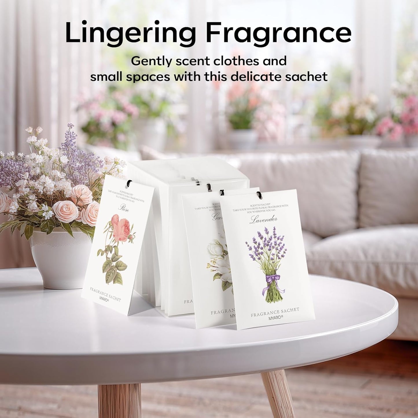 MYARO 12 Pack Fresh Linen Scented Sachets for Drawer, Closet & Car Air Freshener Bags | Odor Eliminator & Fabric Refresher | Crisp, Clean Home Fragrance Gift Set