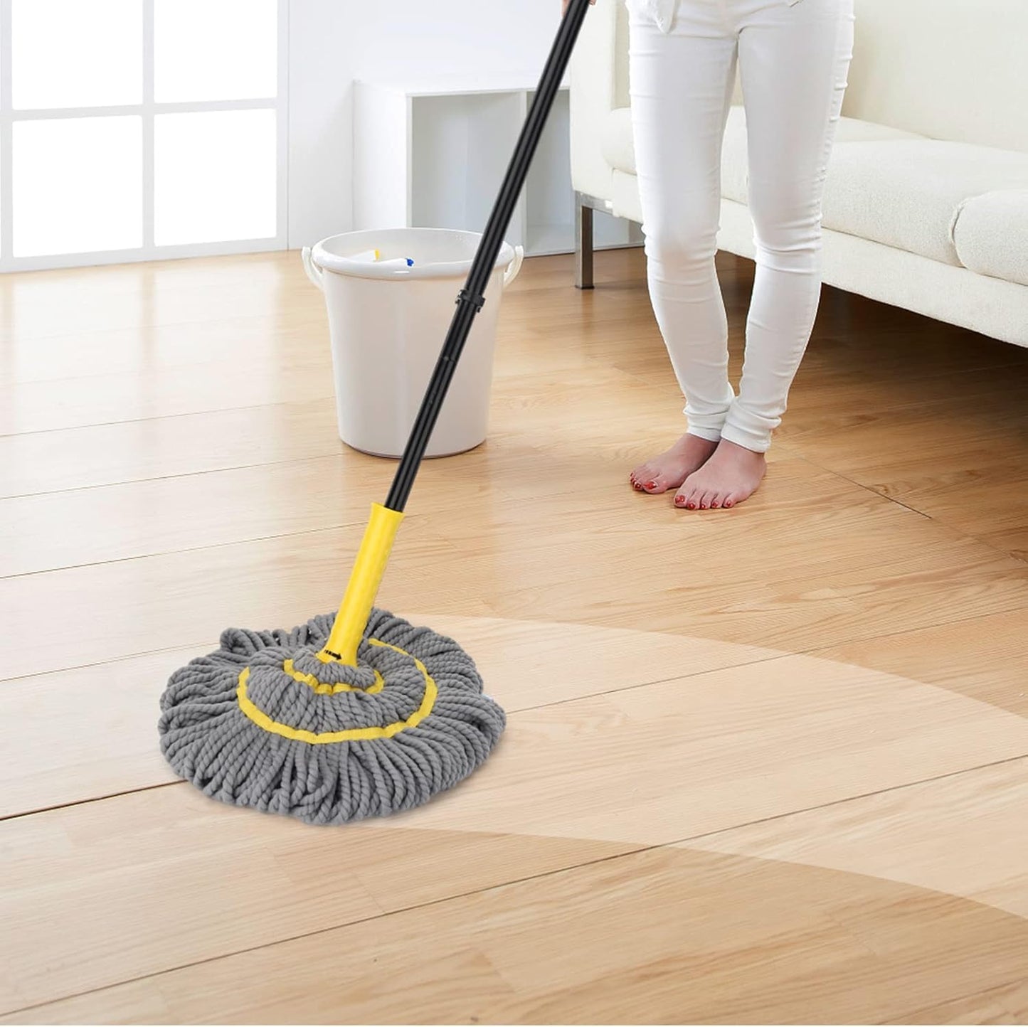 KeFanta Self-Wringing Twist Mop for Floor Cleaning, Long Handled Microfiber Floor Mop with Top Scouring Pad for Kitchen, Hardwood, Restaurant, Bathroom, Garages, Warehouses, Office,57-inch