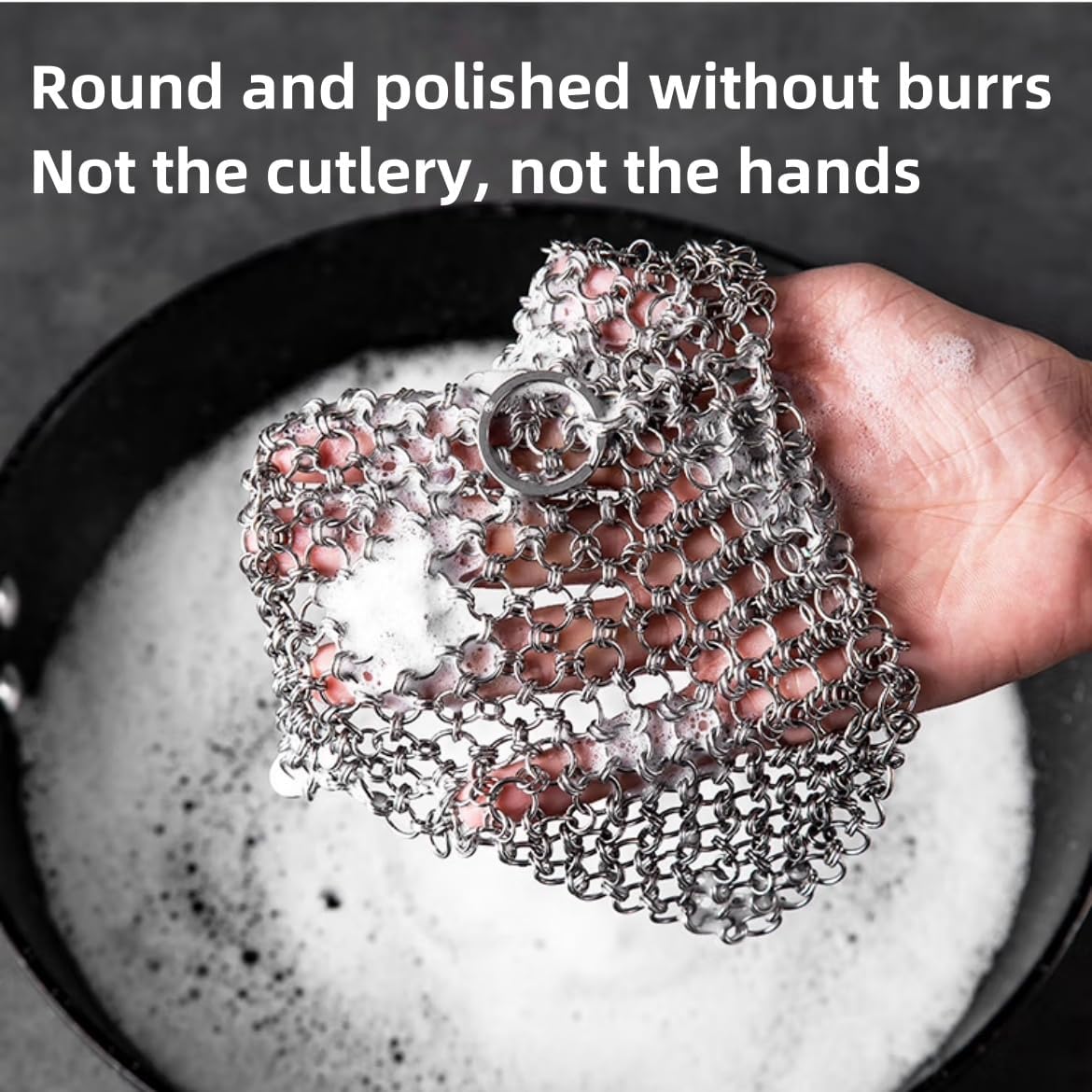 316L Stainless Steel Chain Mail Scrubber pan mesh Cloth for Casting Iron POTS, Frying Pans, pre-Flavor POTS, Cups and Bottles, cast Iron Cleaning, 2 Pieces (7inch)