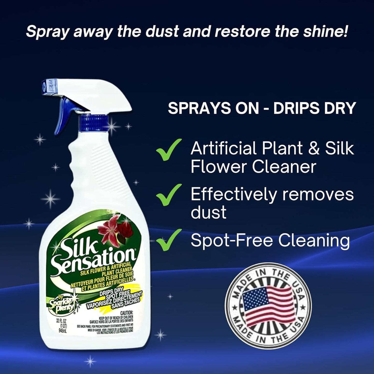 Sparkle Plenty Chandelier Cleaner Drip Dry Spray No Wipe - Dust Remover & Streak Free Glass Cleaner Spray for Chandeliers Crystals & Window Screen Surface - All Purpose Cleaning Supplies (32 oz)