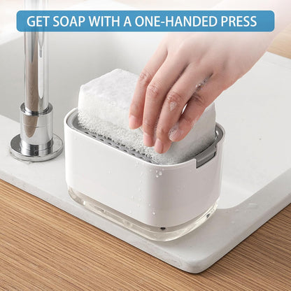 RUFCRIL Soap Pump Dispenser and Sponge Holder, 10oz / 300ml Dish Soap Dispenser for Kitchen,White