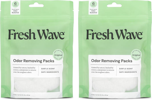 Fresh Wave Odor Eliminating & Deodorizing Packs | 2 Bags of 6 Each | Safer Odor Relief for Small Spaces | Natural Plant-Based Odor Eliminator | Odor Absorbers for Home, 3.6 Ounce (Pack of 2)