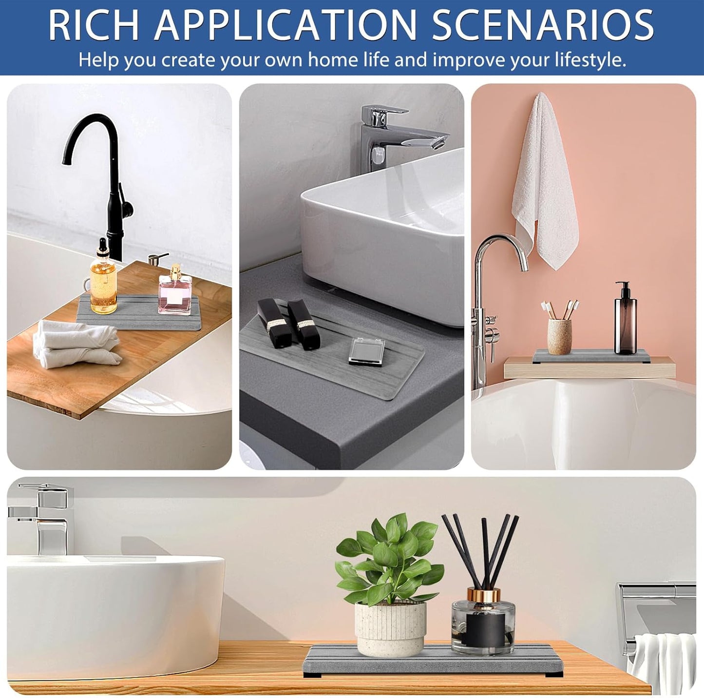 3PCS Water Absorbing Stone Tray, Fast Drying Stone Sink Tray, Stones Soap Trays, Water Absorbent Diatomite Trays, Diatomite Coasters for Kitchen Sink Bathroom Counter, Hand Soap Dish & Holders