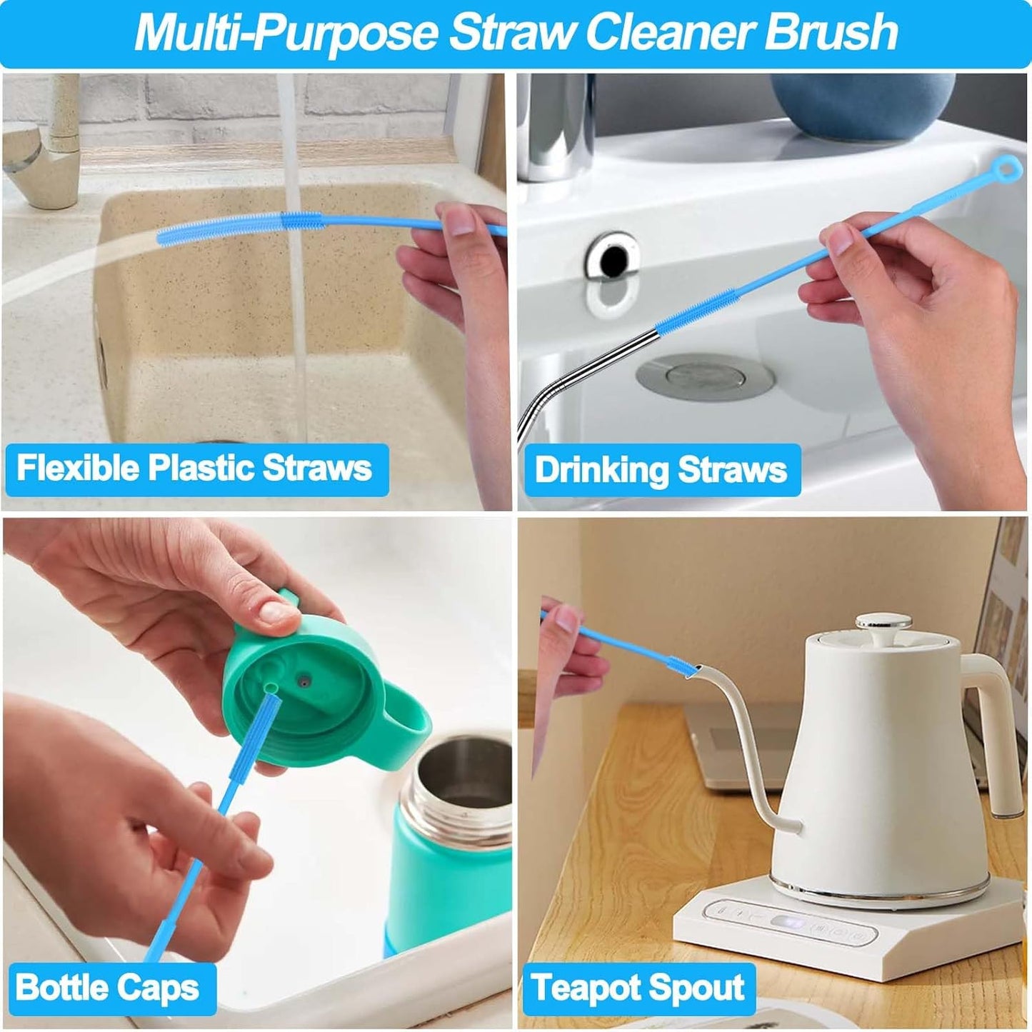 XANGNIER 5 in 1 Bottle Cleaning Brush Set,Multifunctional Water Bottle Brush and Straw Cleaner Brush,Cleaning Tool Kit for Owala/Stanley/Yeti/Simple Modern Tumbler Cup Accessories,Kitchen Gadgets